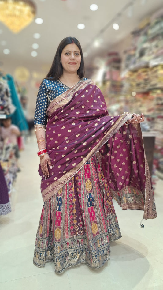 BANARSI BLUE CHOLI WITH PEARL LASE AND DESIGN WITH HEAVY LEHNGA BEAUTIFUL DUPPTA