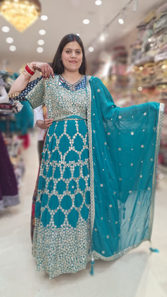 PURE GEORGET FULL TILLA AND SIPI WORK WITH FLAIR LEHNGA