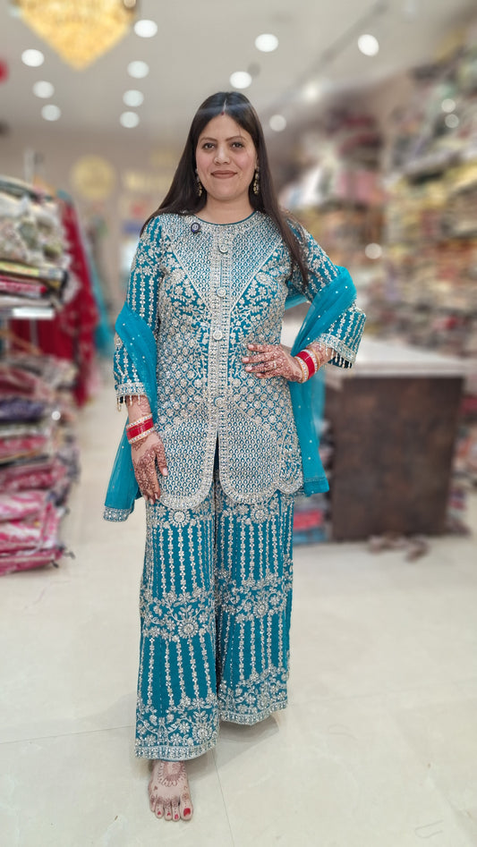 EXCLUSIVE HEAVY DESIGNER FULL ZARI WORK WEDDING PLAZO SET