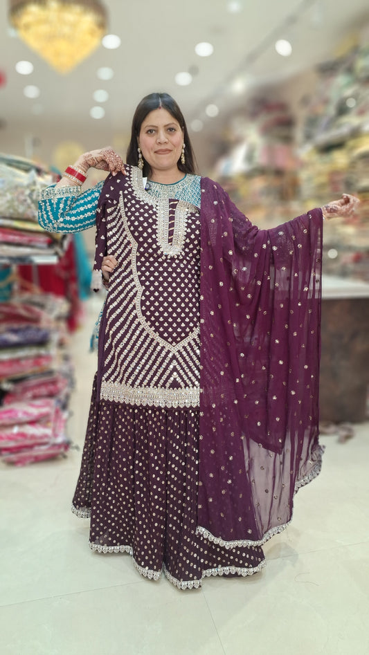 PARTY WEAR SHRARA ORIGNAL MIRROR WORK NECK DESIGNER