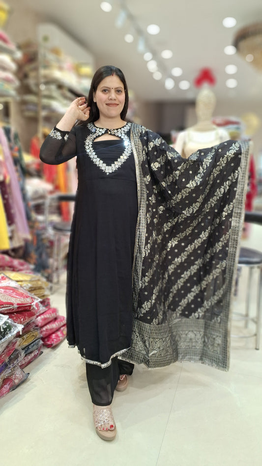 BEAUTIFUL NECK DESIGN BACK AND FRONT ORIGNAL MIRROR WORK ANARKALI