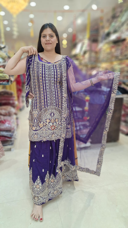 PURE CHINON FULL TILLA AND SIPI WORK SHORT SHIRT WITH FULL FLAIR JAFFA