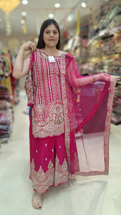 PURE CHINON FULL TILLA AND SIPI WORK SHORT SHIRT WITH FULL FLAIR JAFFA