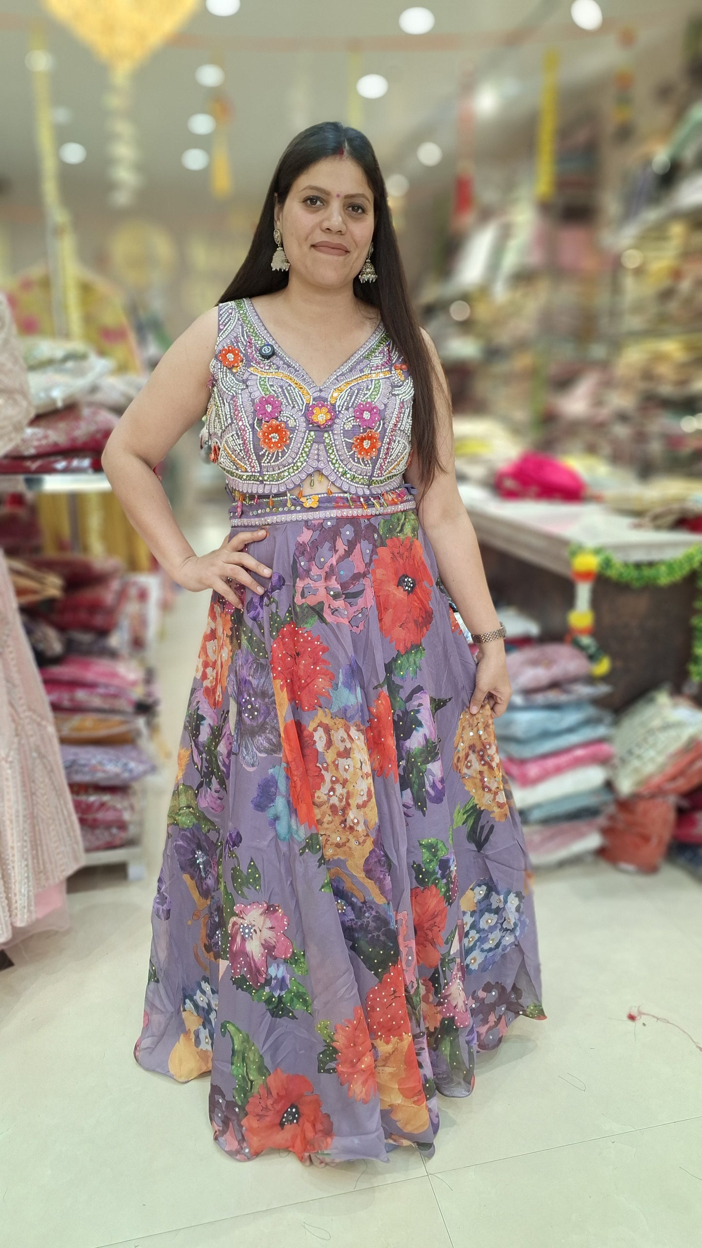 LAVENDER PREMIUM SILK TOP DESIGN FULL PEARL WORK WITH HEAVY LEHNGA