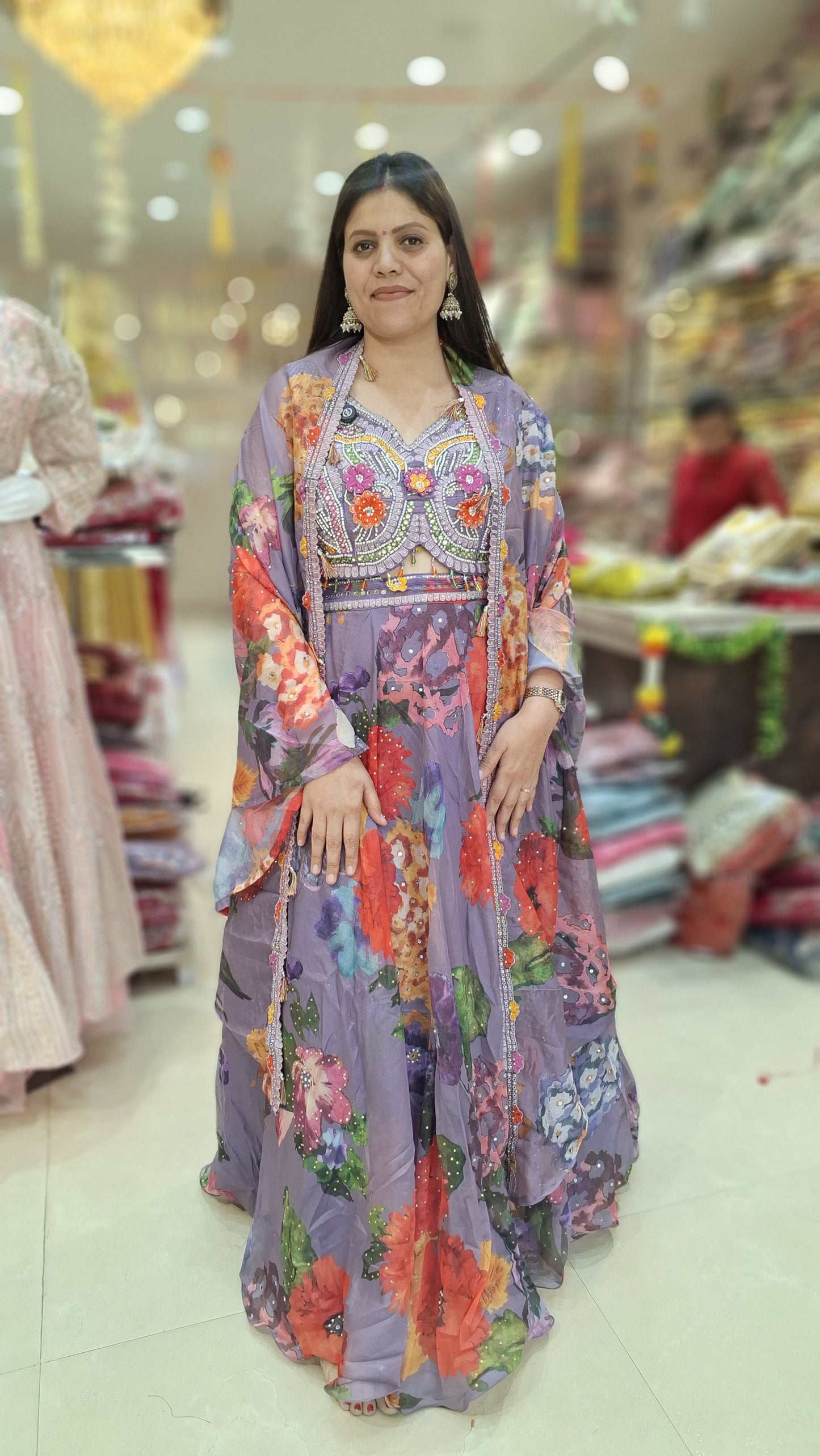 LAVENDER PREMIUM SILK TOP DESIGN FULL PEARL WORK WITH HEAVY LEHNGA