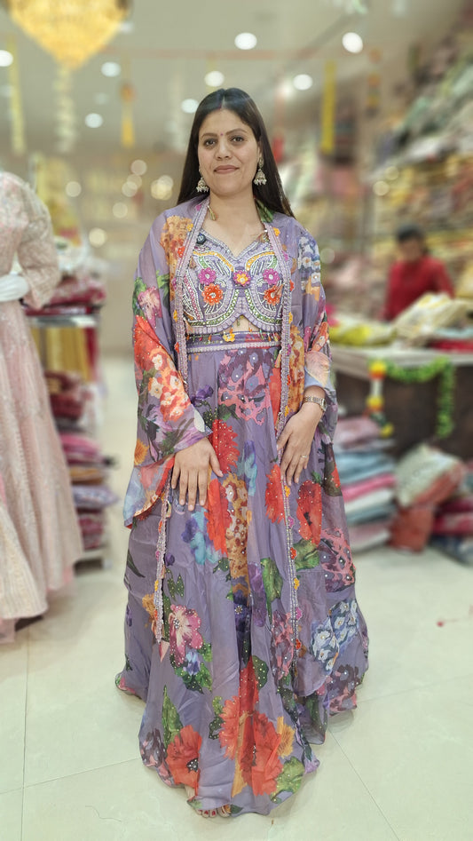 LAVENDER PREMIUM SILK TOP DESIGN FULL PEARL WORK WITH HEAVY LEHNGA