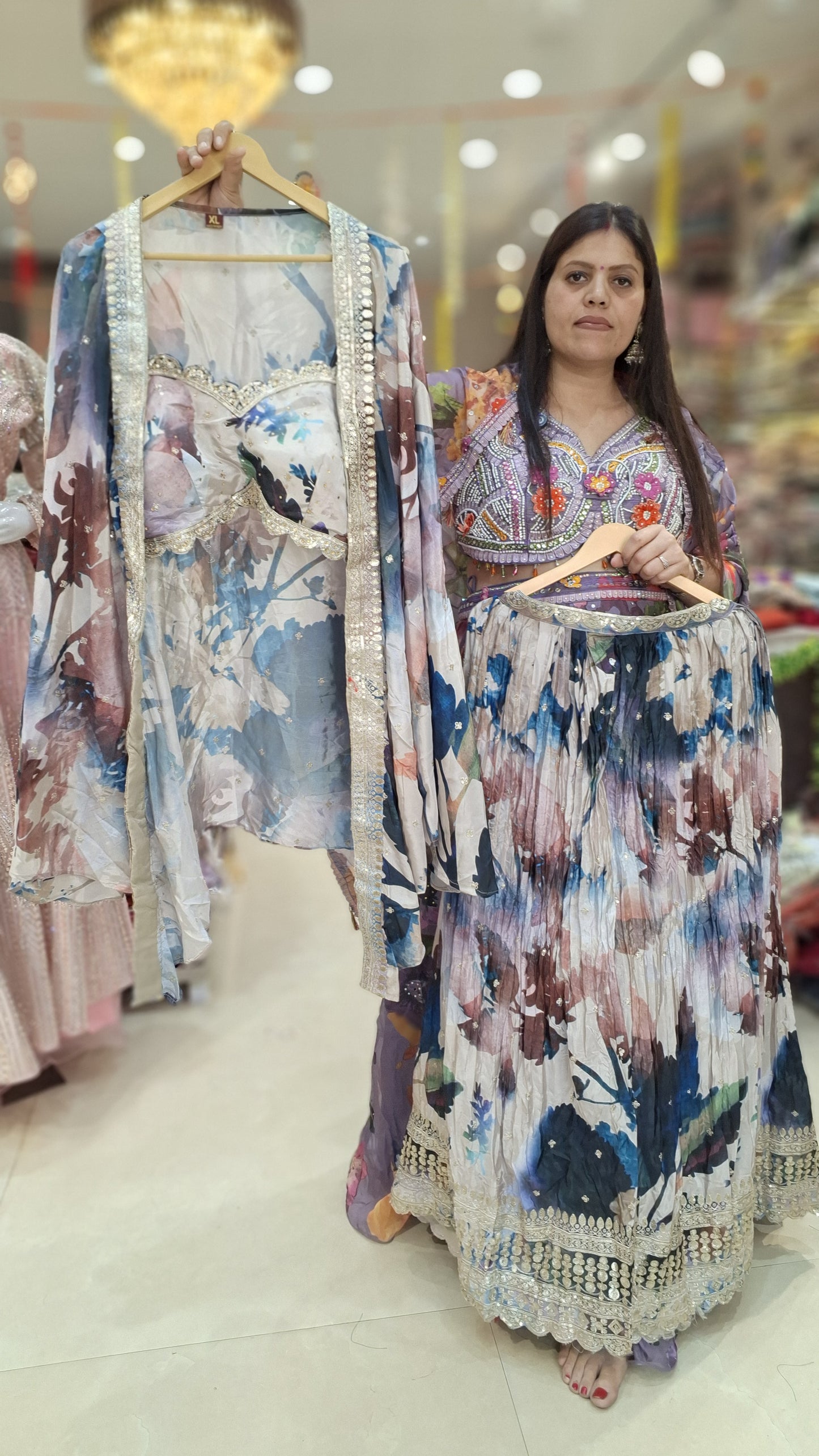 WHITE BASED FLORAL DESIGN CROPE TOP WITH JAFFA WITH BEAUTIFUL CAPEE