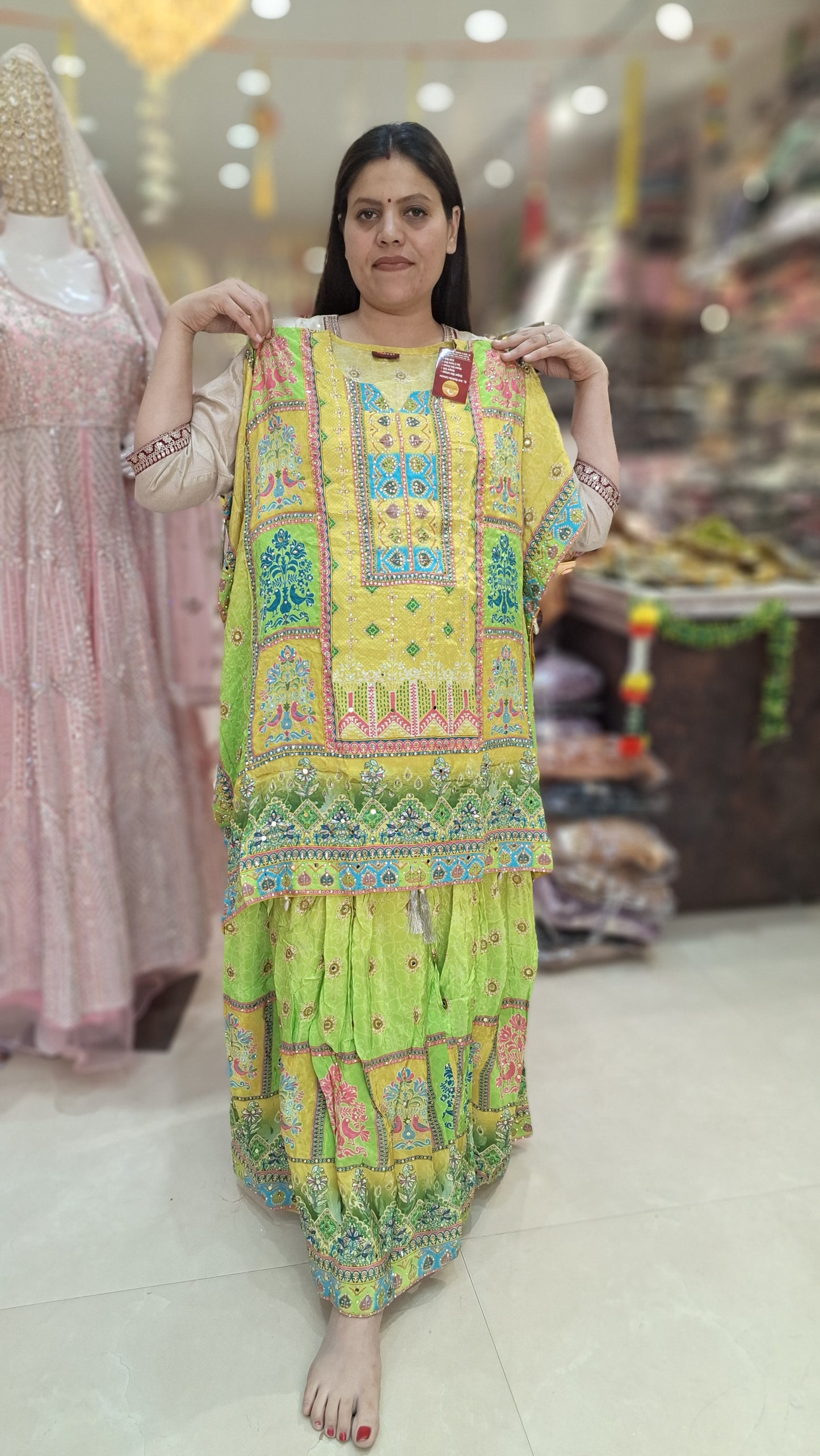 PURE CREPE YELLOW DUEL PARTY WEAR KAFTAAN