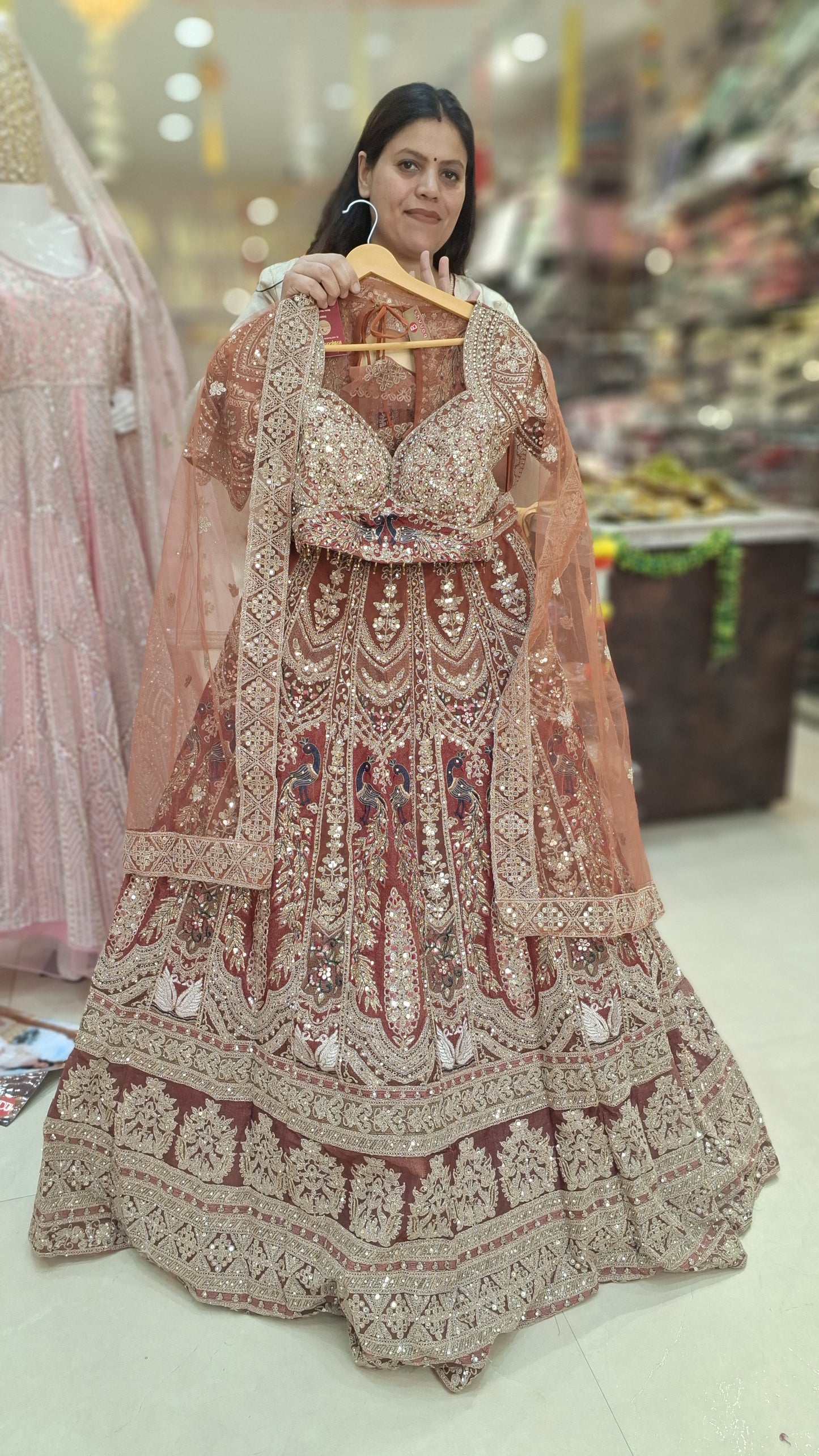 RUST FUL ORIGNAL MIRROR AND TILLA WORK DESIGNER SABIYA SANCHI LEHENGA