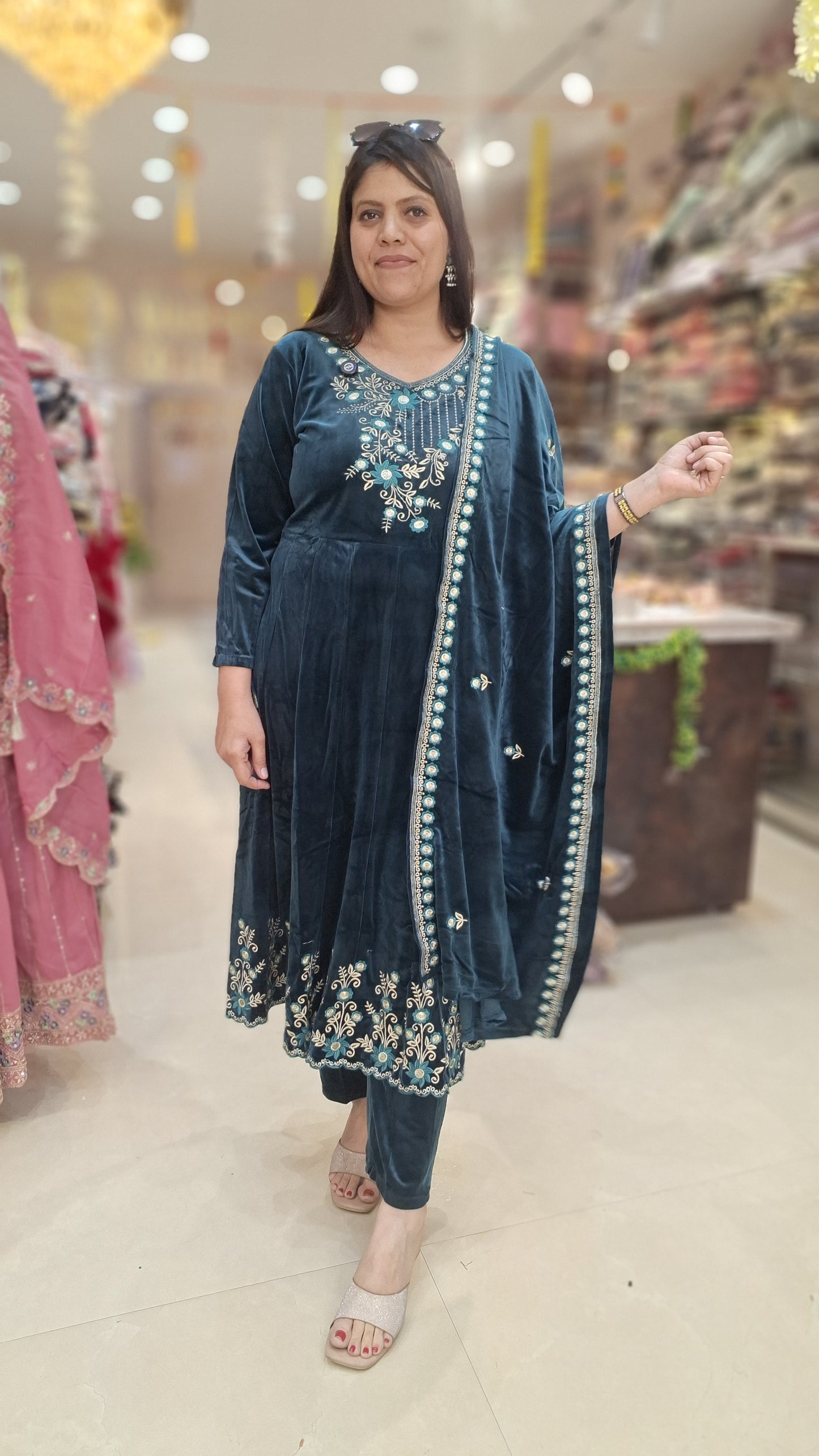 PREMIUM VELVET FULL NECK WORK WITH BEAUTIFUL ANARKALI WITH DUPPTA