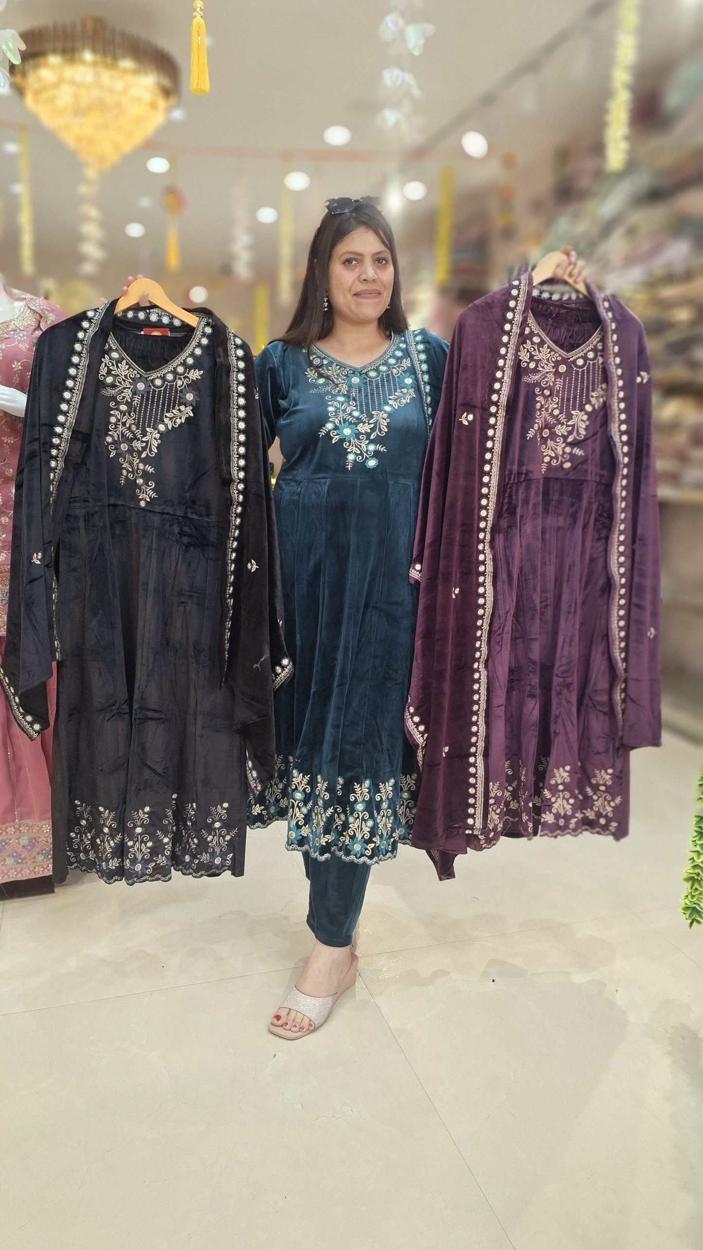 PREMIUM VELVET FULL NECK WORK WITH BEAUTIFUL ANARKALI WITH DUPPTA