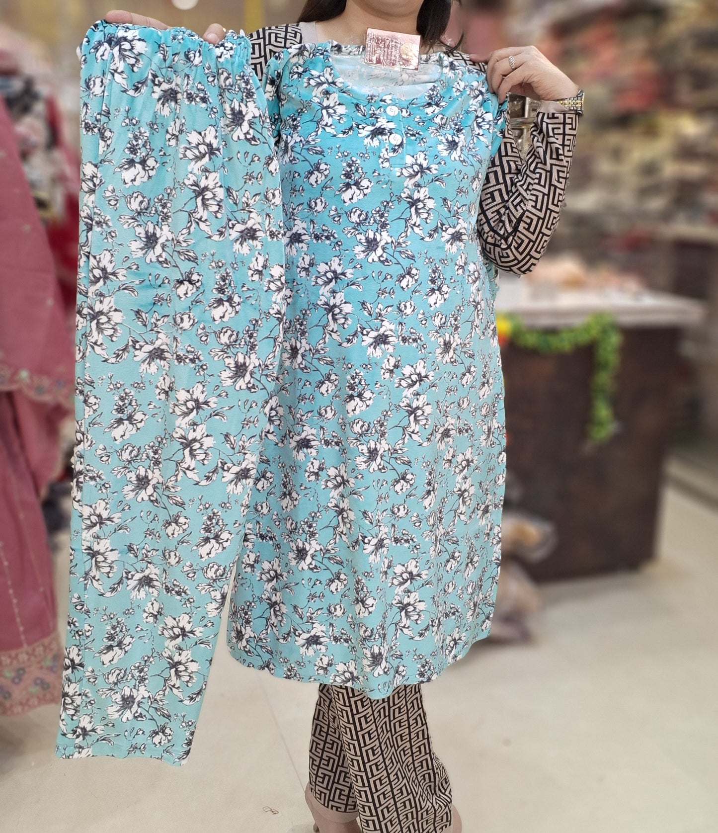 SKY BLUE PREMIUM VELVET LONG LENGTH NIGHT SUITS