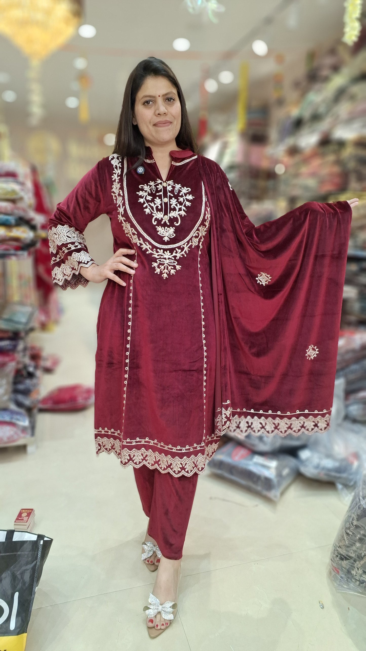 PREMIUM VELVET THREAD WORK WITH BEAUTIFUL SHAWL 3 PC SUIT