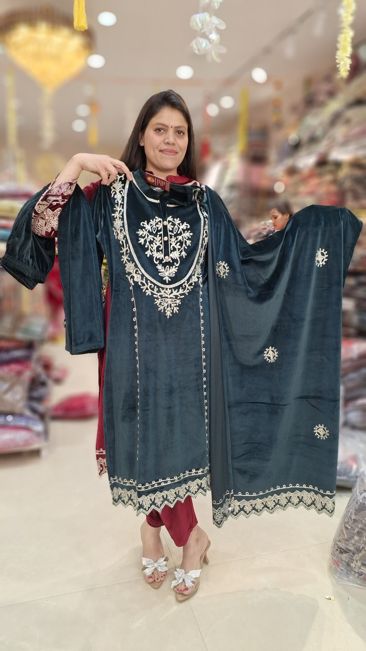 PREMIUM VELVET THREAD WORK WITH BEAUTIFUL SHAWL 3 PC SUIT