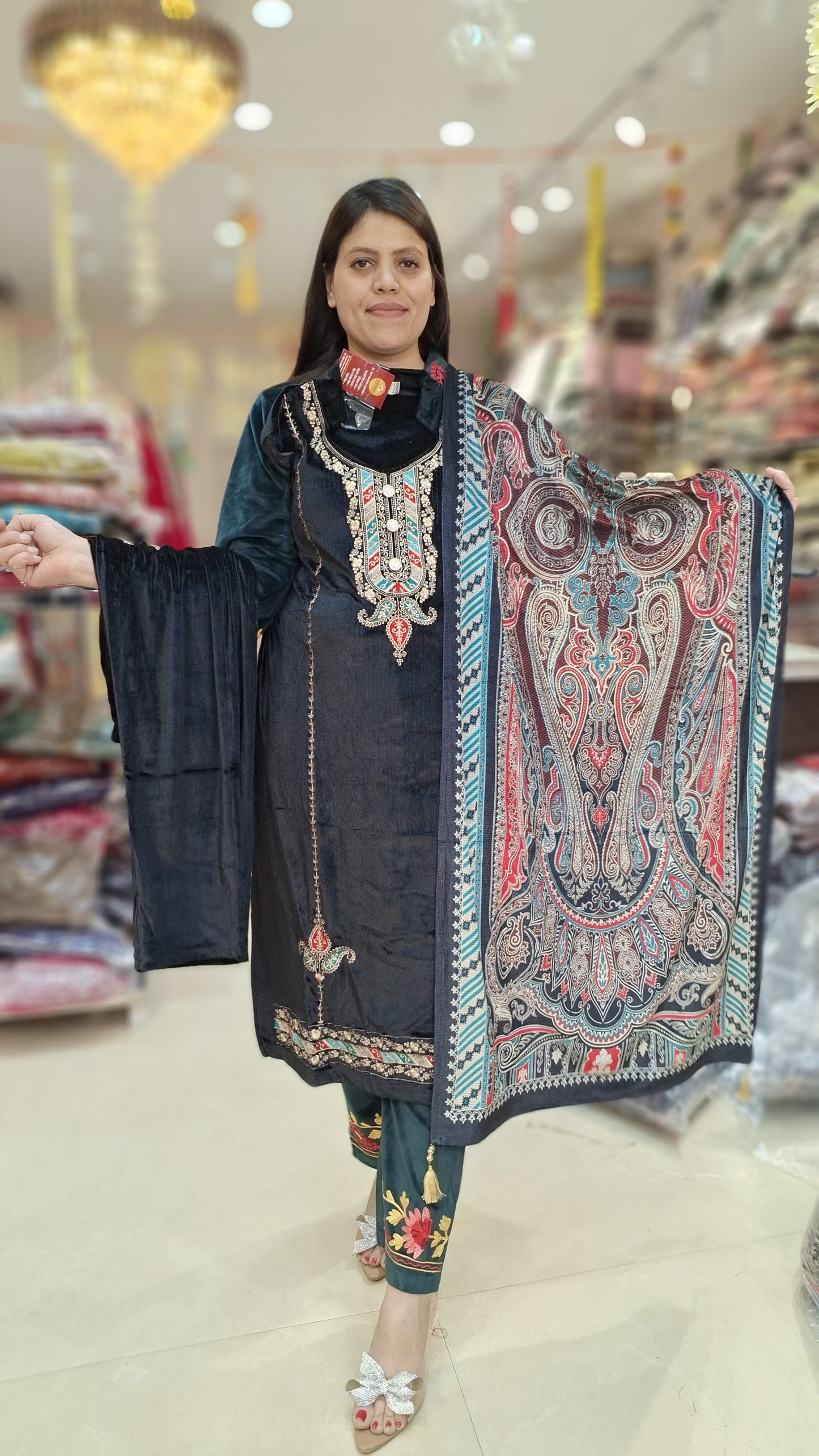 BLACK PREMIUM VELVET TILLA WORK WITH 3PC SUIT