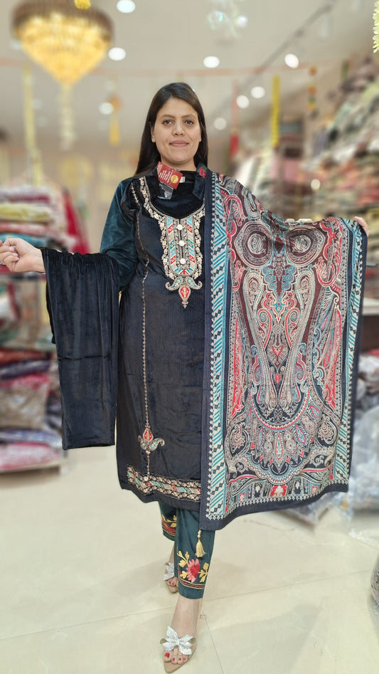 BLACK PREMIUM VELVET TILLA WORK WITH 3PC SUIT