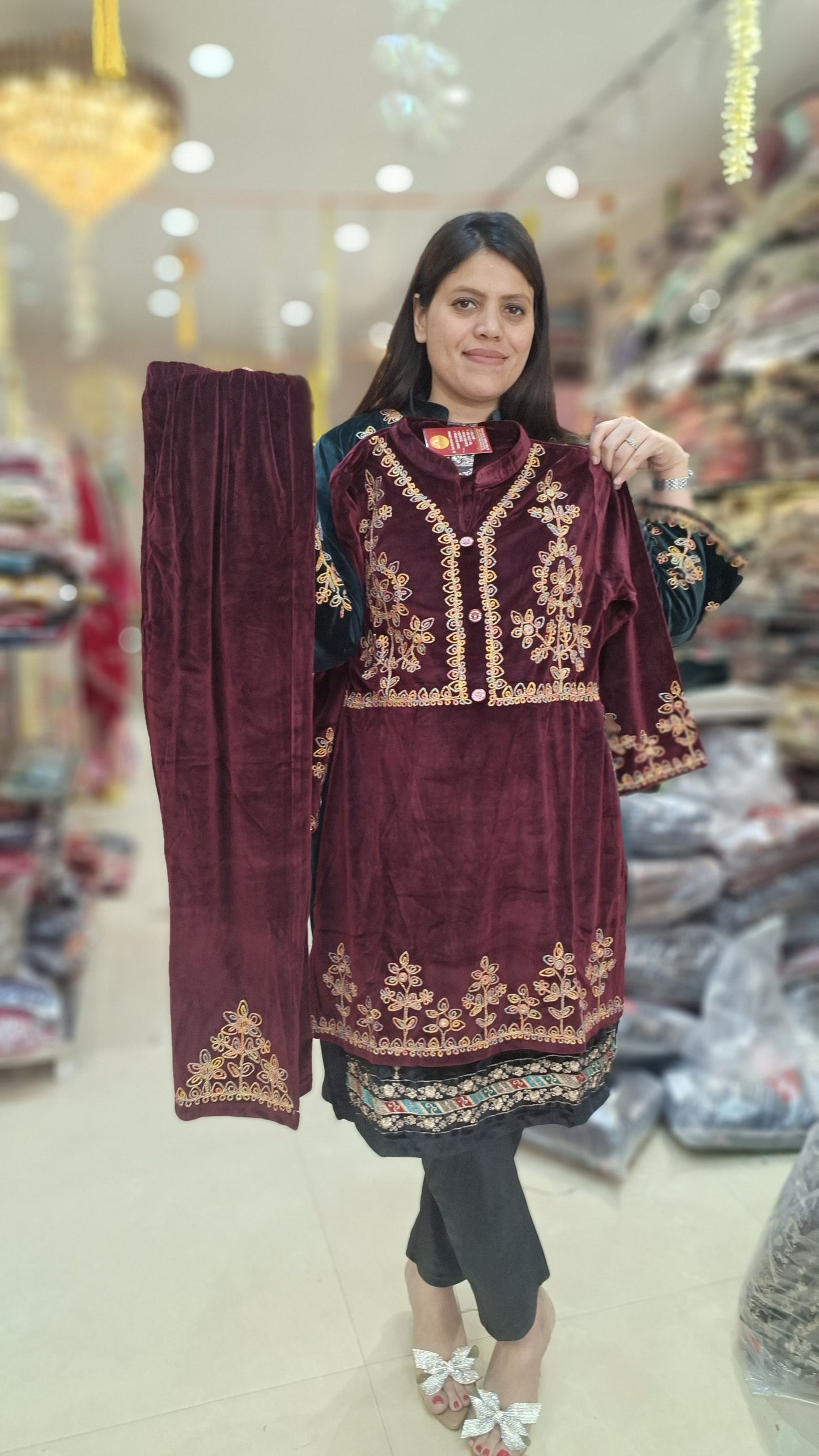 GOLDEN THREAD WORK JAKET DESIGN VELVET CORDSET