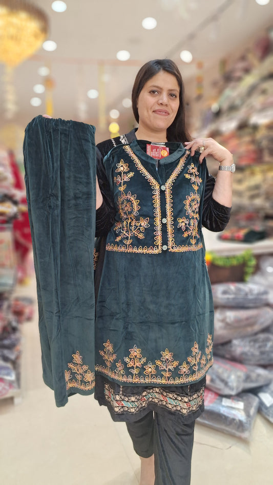 GOLDEN THREAD WORK JAKET DESIGN VELVET CORDSET