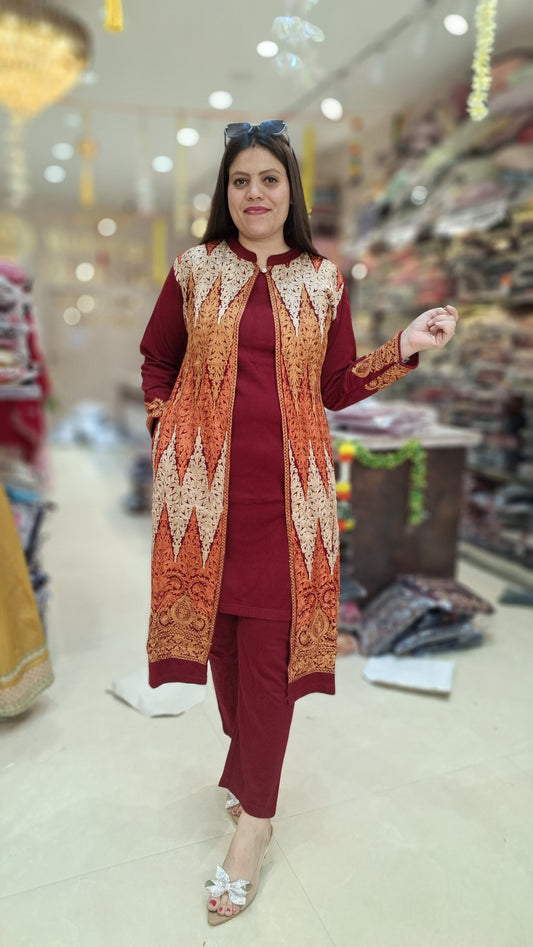 LONG JACKET WITH INER AND BOTTOM 3 PC CORDSET