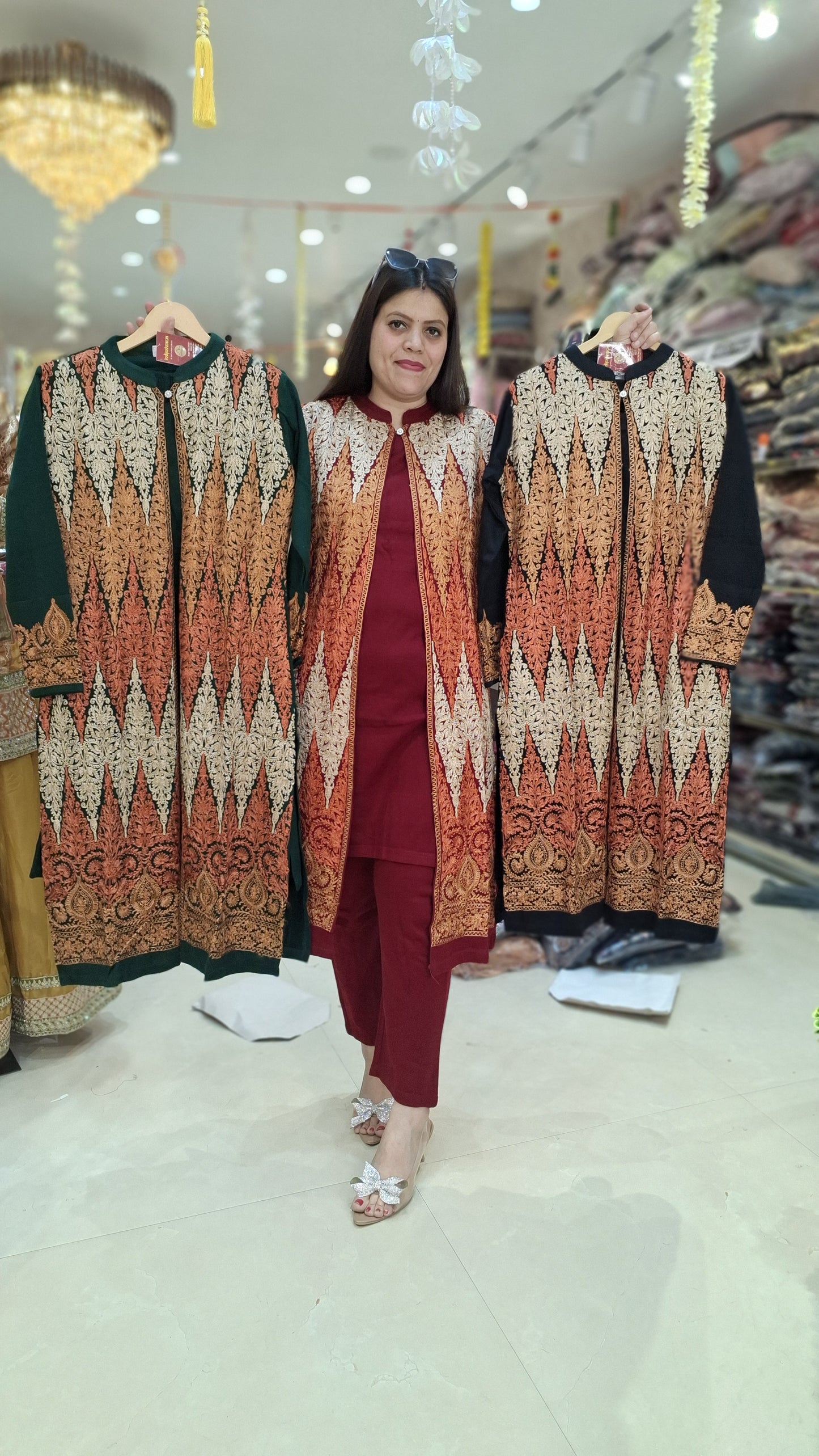 LONG JACKET WITH INER AND BOTTOM 3 PC CORDSET