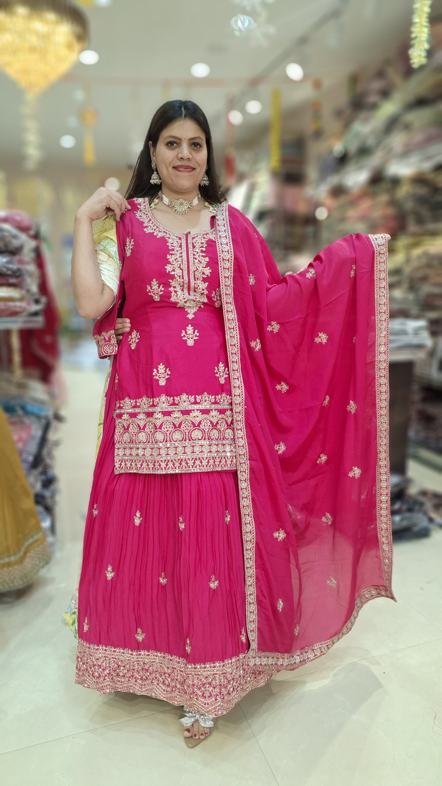 PURE CHINON NECK AND BOARDER DESIGN LEHENGA
