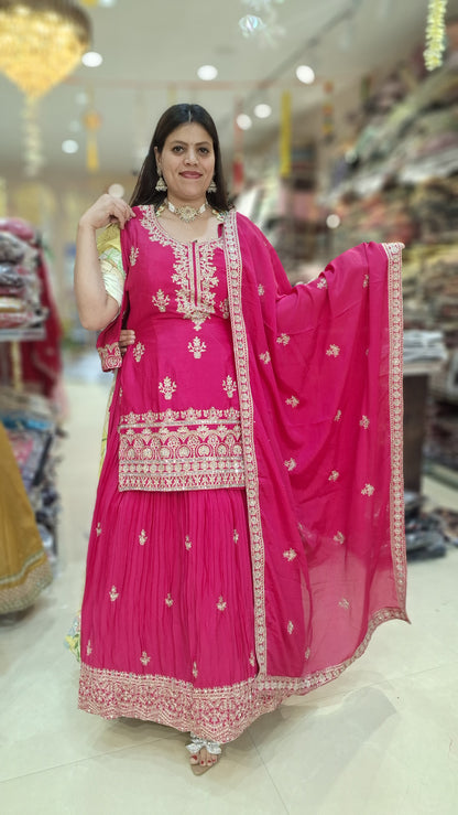 PURE CHINON NECK AND BOARDER DESIGN LEHENGA