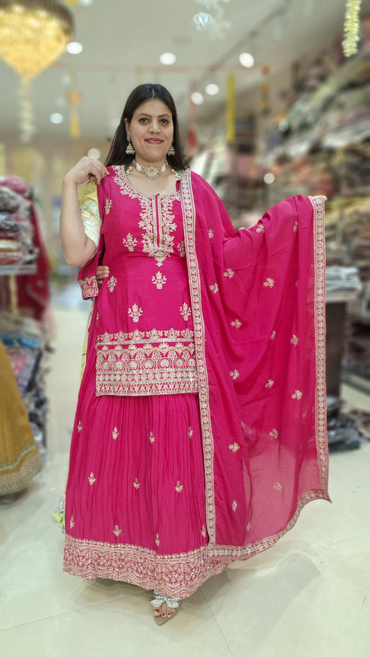 PURE CHINON NECK AND BOARDER DESIGN LEHENGA