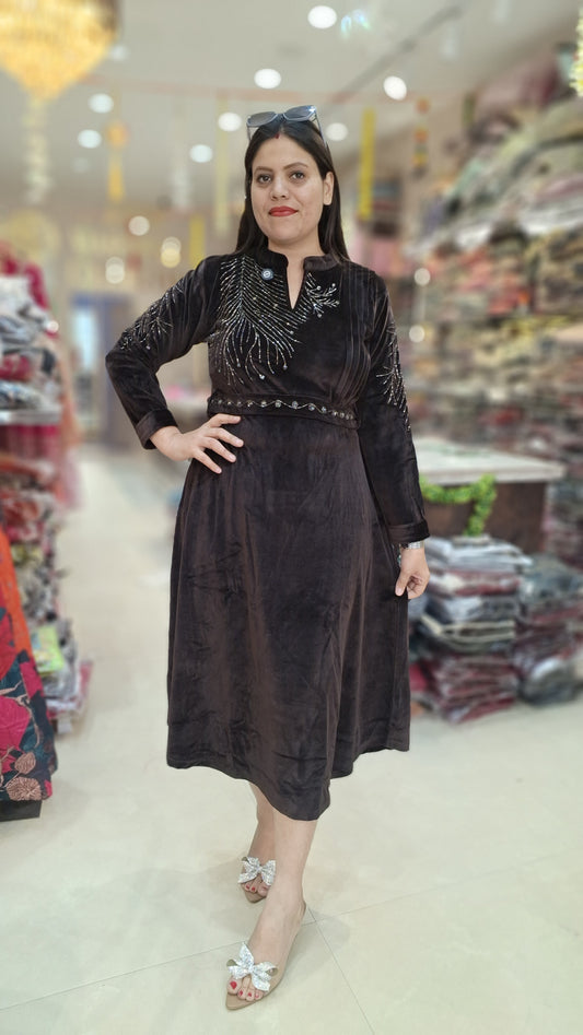 PREMIUM VELVET SIRVOSKI AND PEARL WORK DRESS