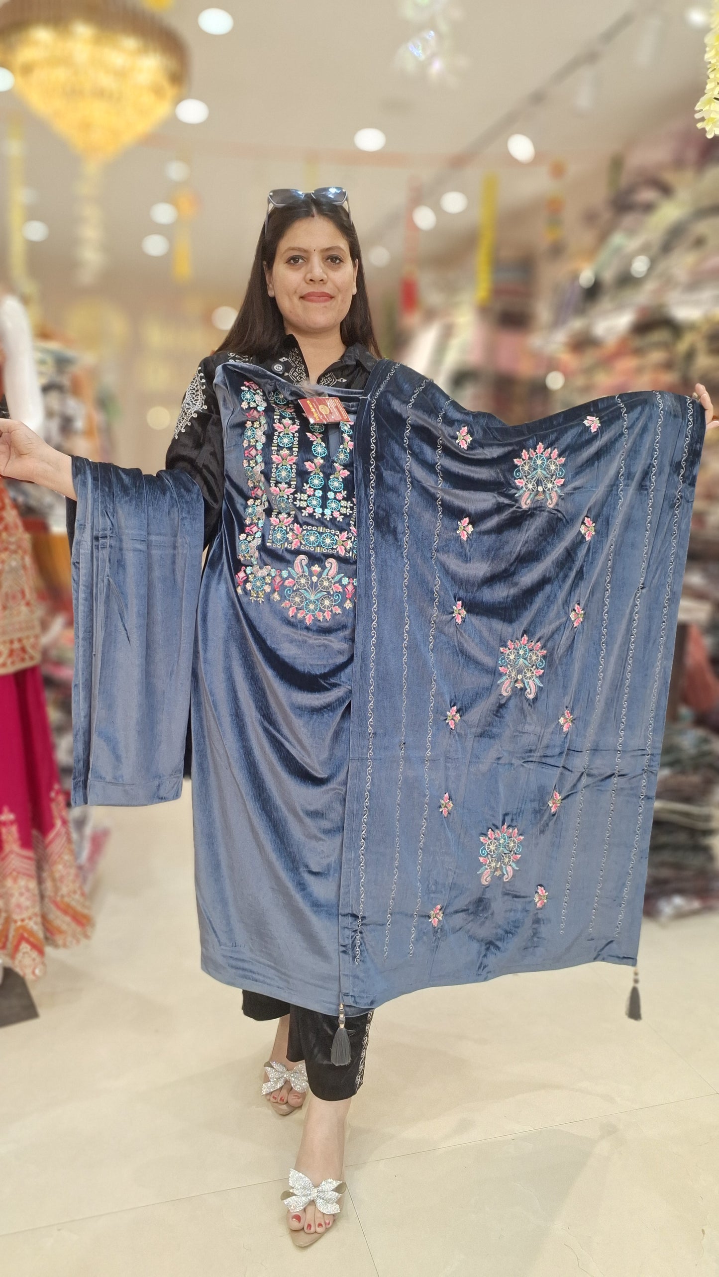 PREMIUM CRUSH VELVET HANDWORK DUPPTA SUIT