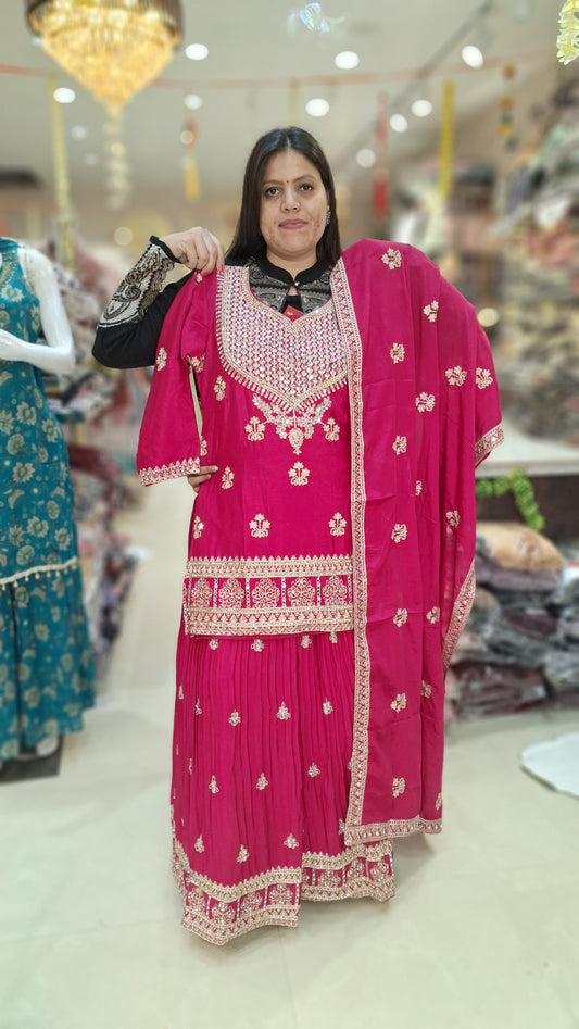 PARTY WEAR CHINON FULL ORIGNAL MIRROR WORK FULL FLAIR LEHNGA