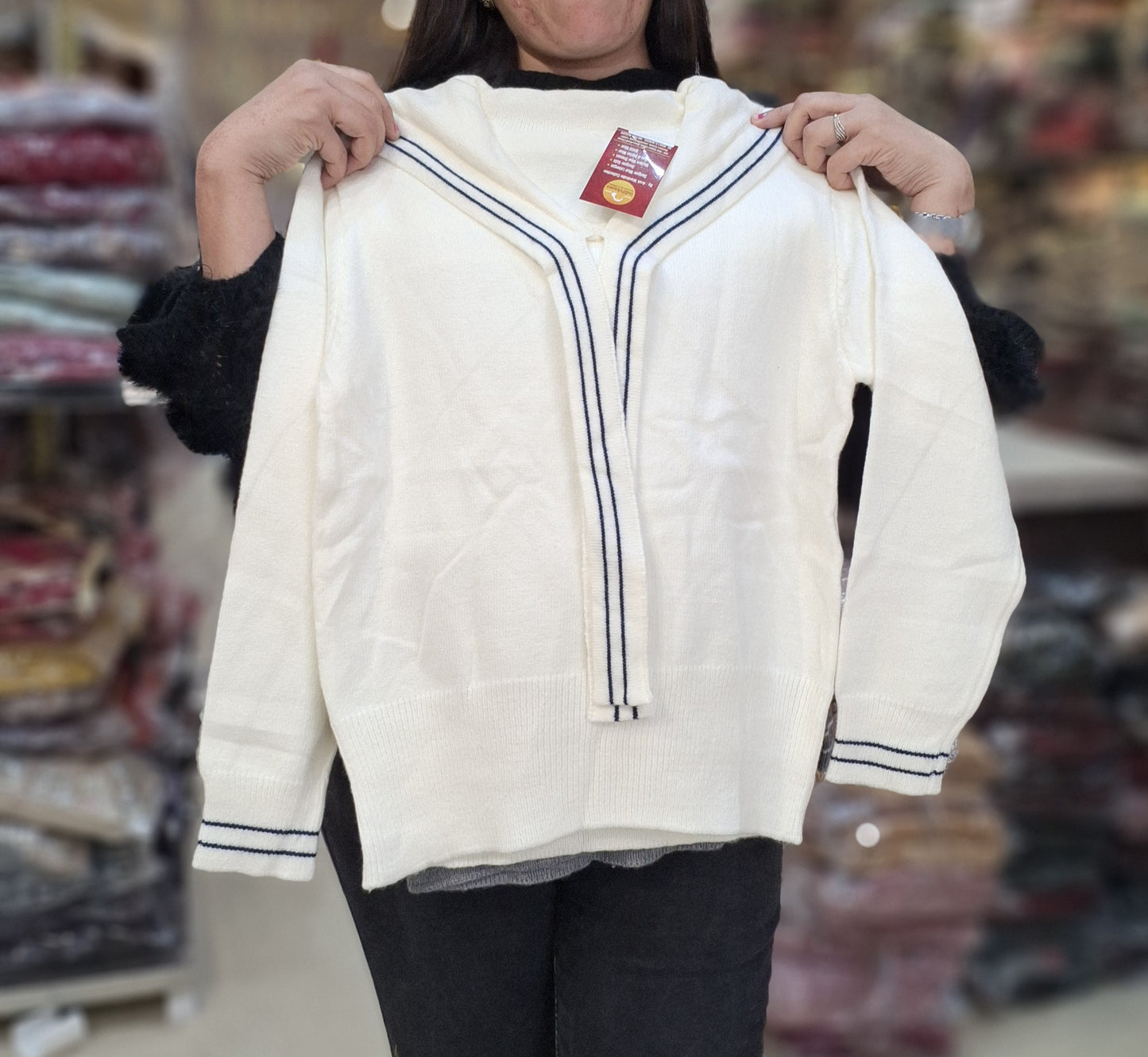 NECK DESIGN PREMIUM WOOL KOREAN TOP