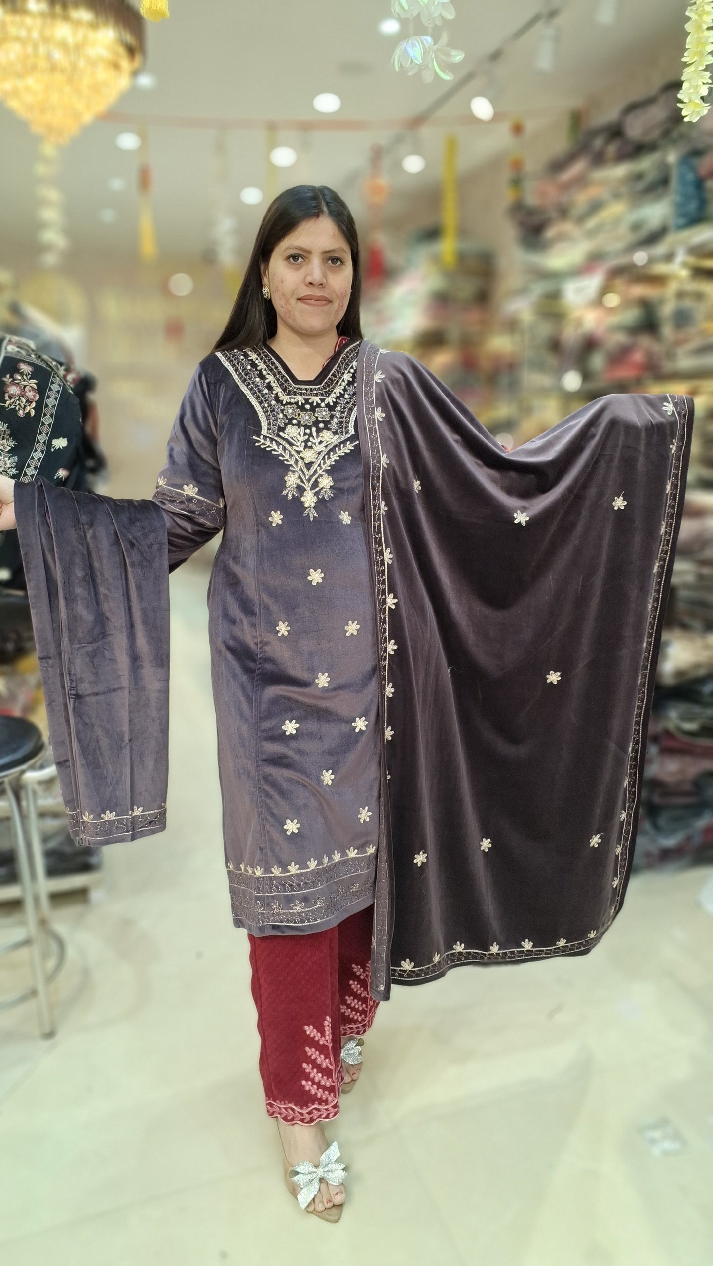 PARTY WEAR DESIGN WITH SIPI WORK PREMIUM VELVET 3PC SUIT