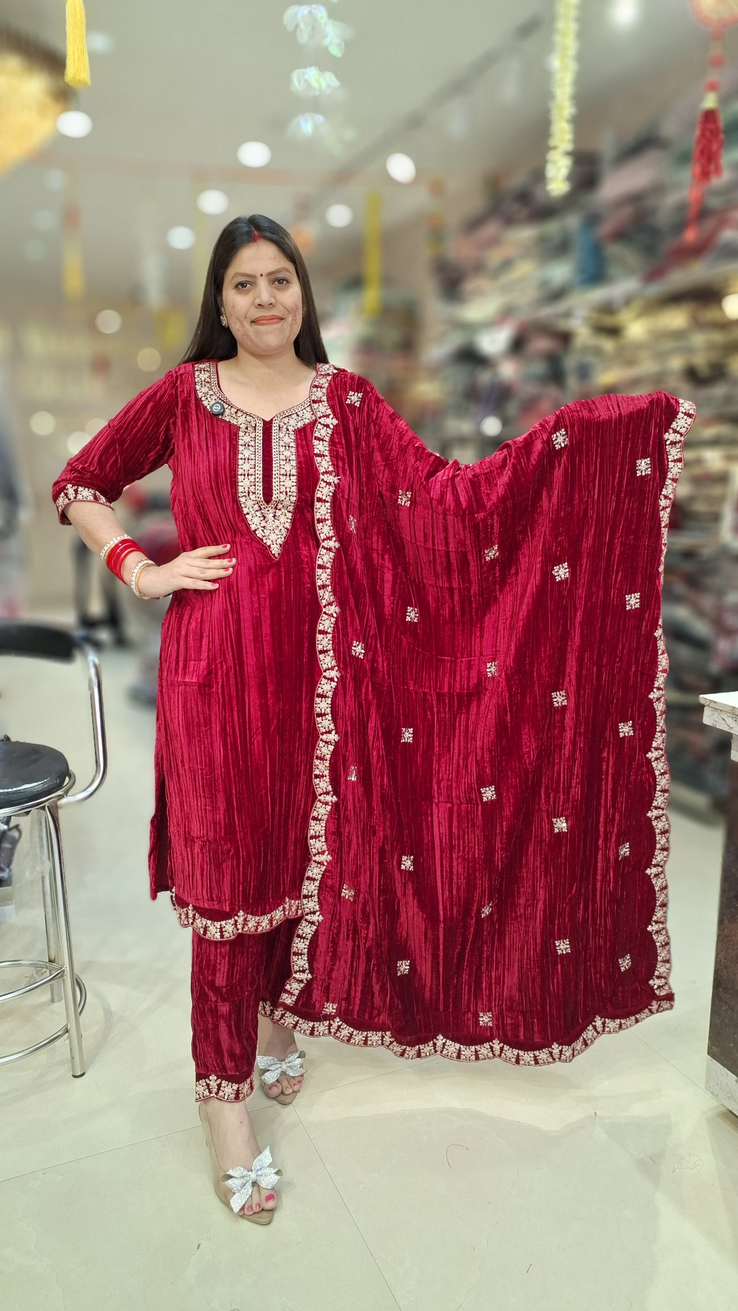 Premium Crush Velvet Party Wear 3 Pc Suit