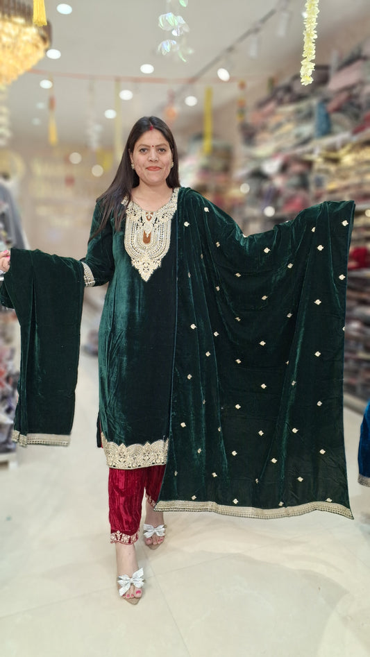 Premium Velvet Party Wear Suit With Sippi/Tilla Work