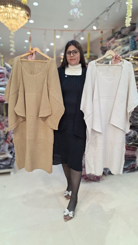 Korean Wool Dress With Shrug