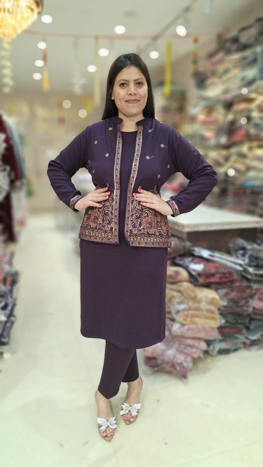 PURPLE PREMIUM FLEECE JAKET CORDSET