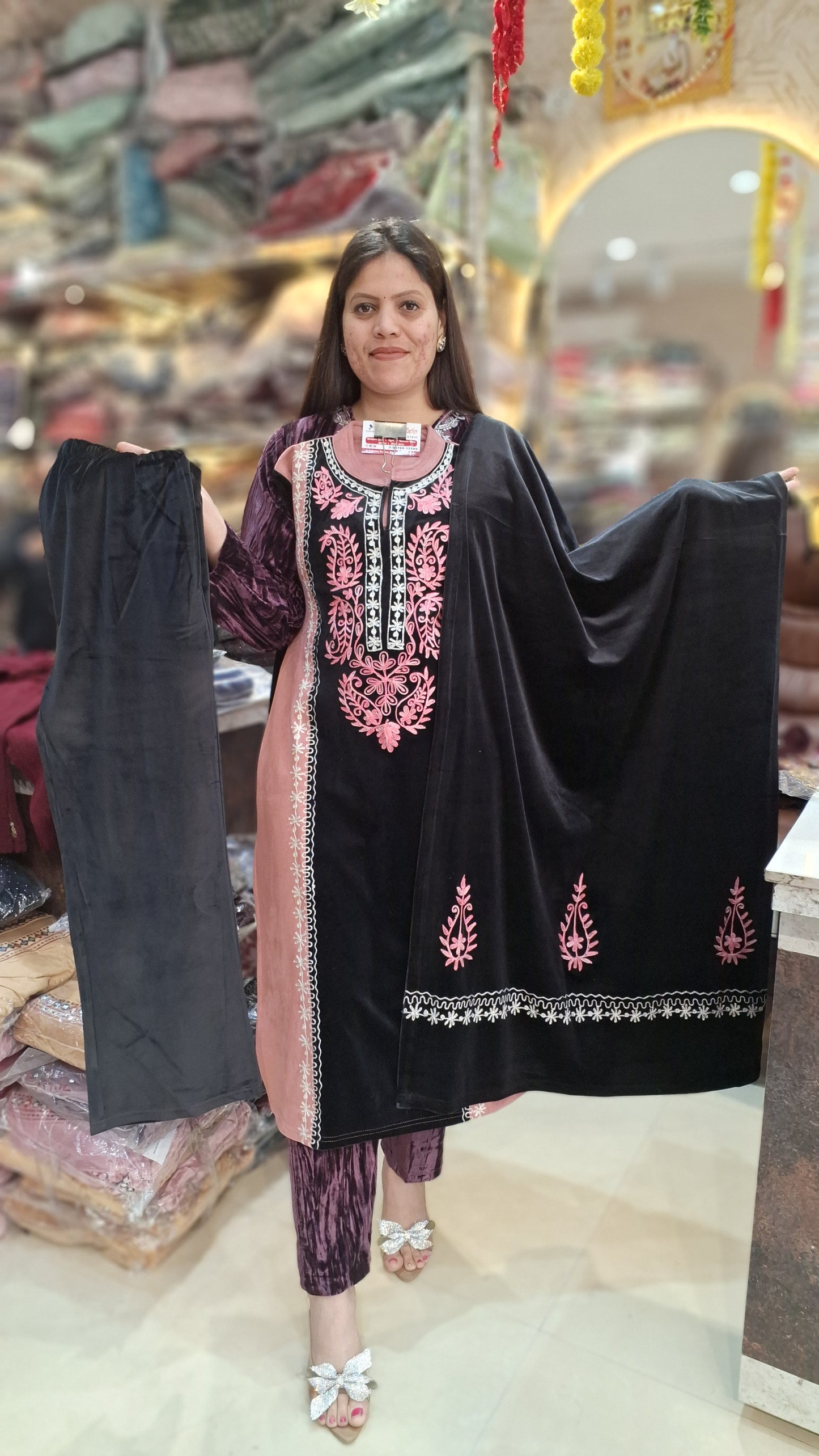 PREMIUM VELVET DUEL COLOUR SHAWL SUIT