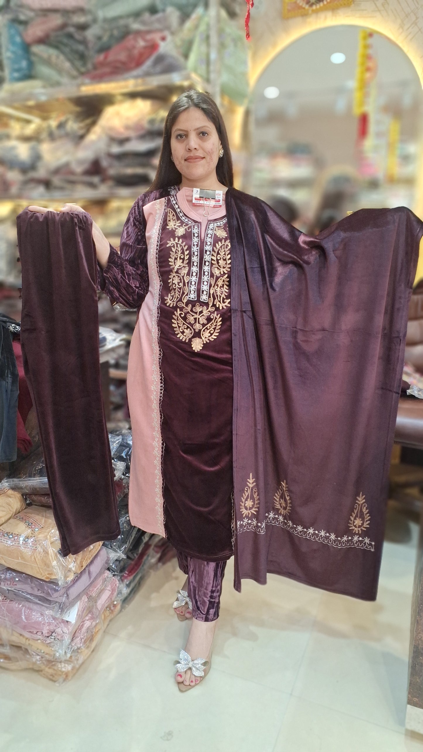 PREMIUM VELVET DUEL COLOUR SHAWL SUIT