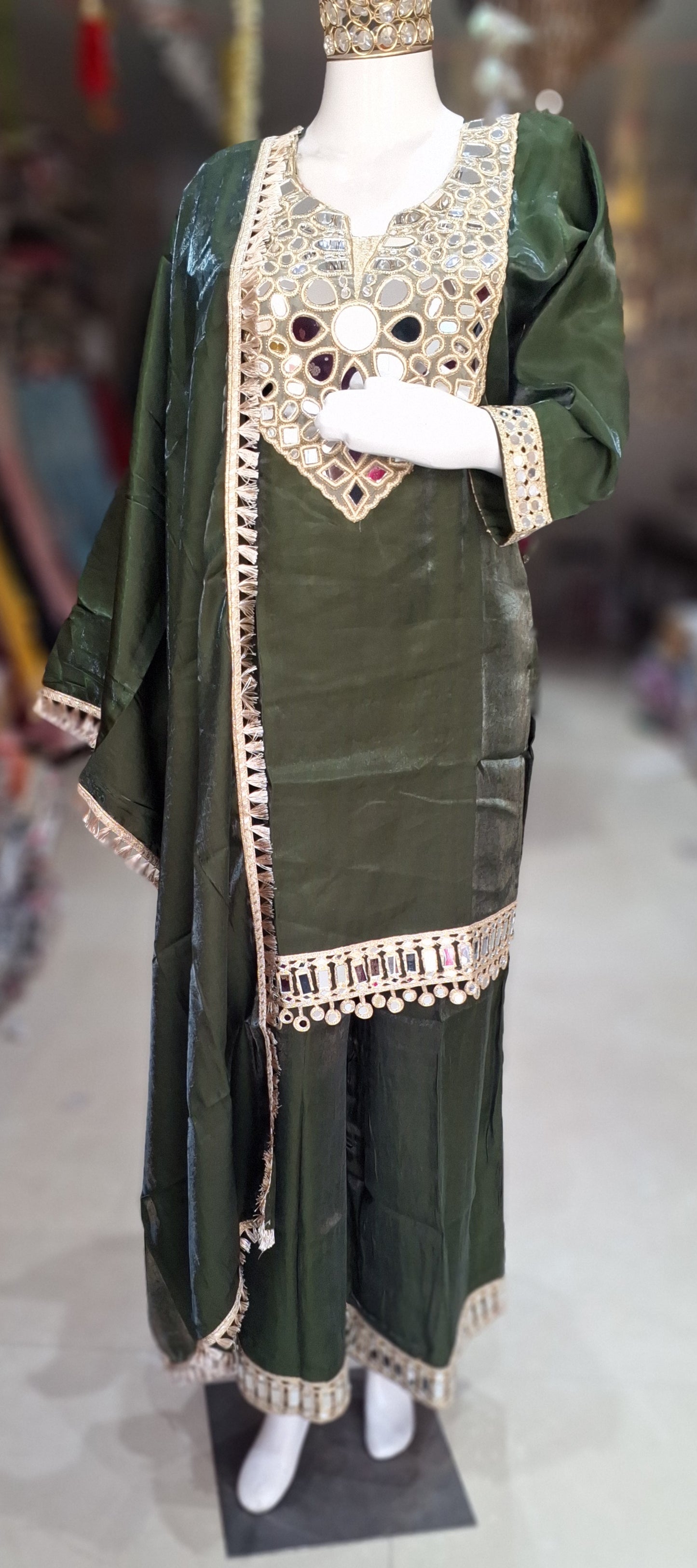 PARTY WEAR GLASS TISSUE FULL DUPPTA SUIT