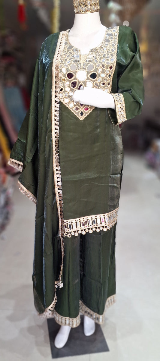 PARTY WEAR GLASS TISSUE FULL DUPPTA SUIT