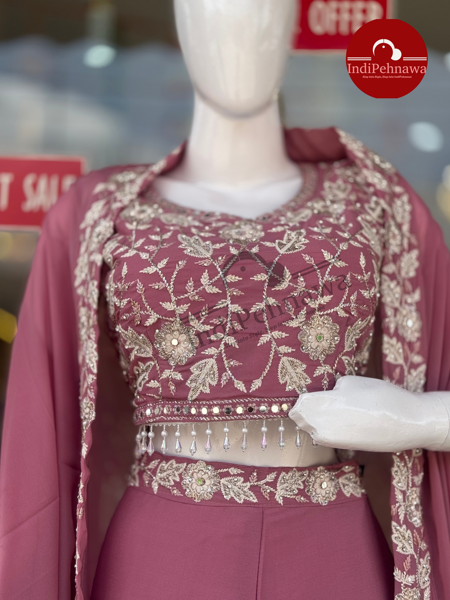 Indipehnawa 3-Piece Party Set – Choli, Jawa & Shrug Style Elegance