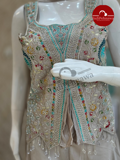 MULTI THREAD WORK EMBROIDED PEACOCK CORD-SET