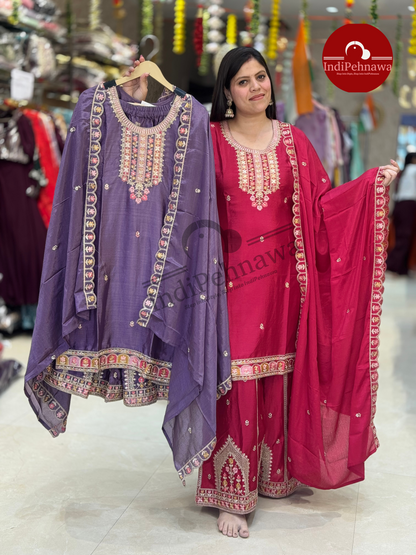 PURE CHINON NECK AND PLAZZO DESIGN WIT TILLA WORK WITH JAFFA