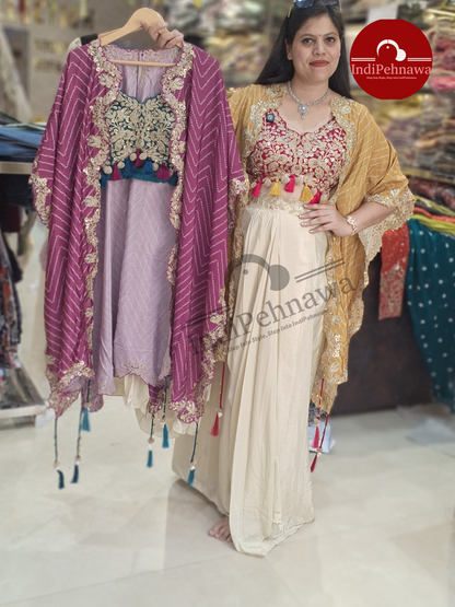 Designer Shrug Choli with Dhoti Style Partywear Dress