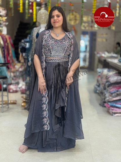 3 PC DESINER DRESS WITH CAPE