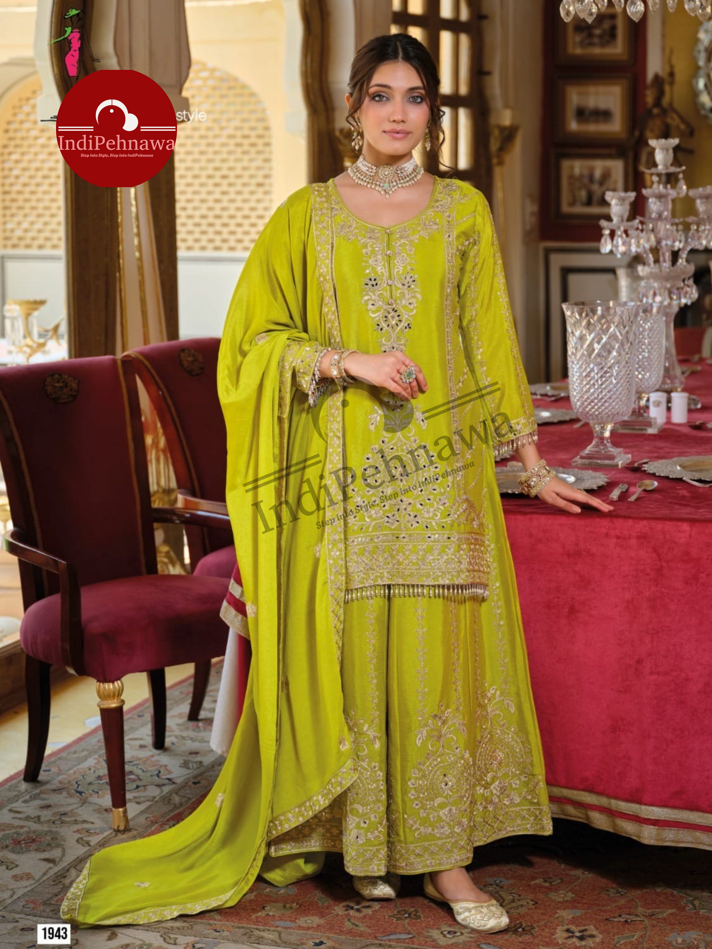 ZARI AND TILLA WORK PURE CHINON SUIT WITH JAFA PENT