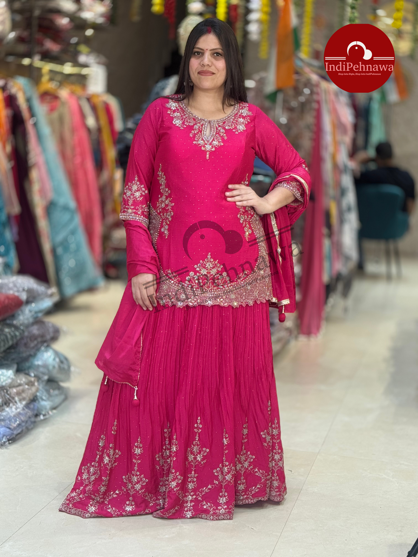 KURTI WITH LEHNGA MUKASH AND PEARL HANDWORK PARTY WEAR