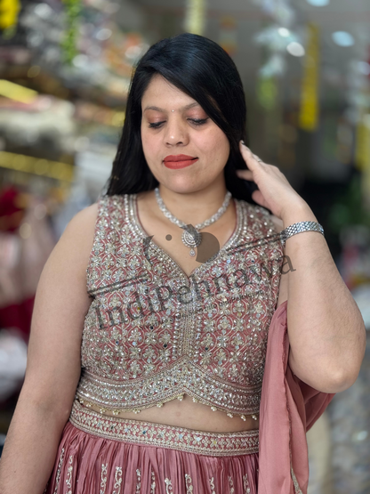 Golden Tilla Embroidered Chinon Lehenga – Perfect for Grand Celebrations