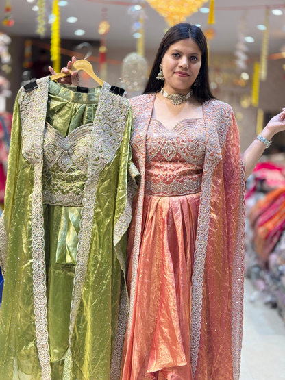 WEDDING SPECIAL HEAVY ZAARI WORK CAPE DRESS WITH CORDSET BLOUSE