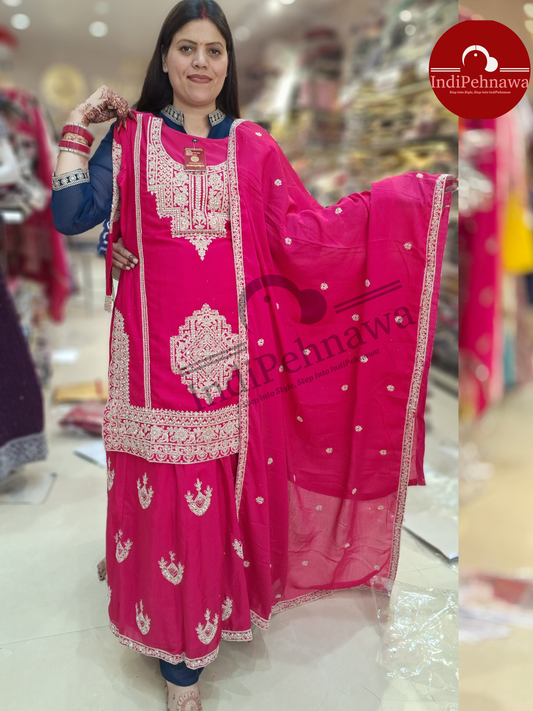 Pure Chinon Party Wear Suit With Thread Work (Jarkan) and Jaffa Style Bottom